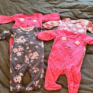 Carter's 3-Pack Pink, Gray & Rose Floral Cozy One-Piece Footies